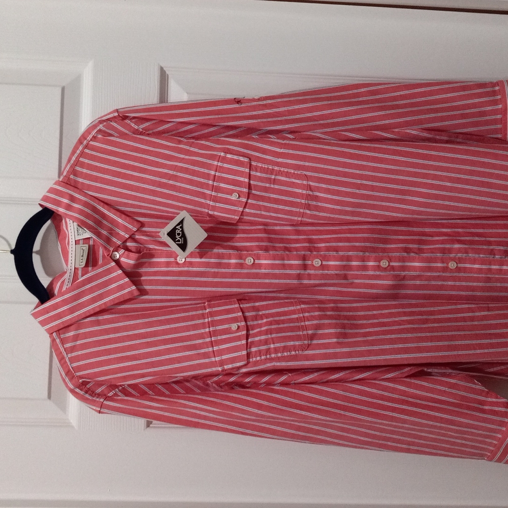 LL Bean cotton striped shirt, size 3X, 2 front pockets, tailored with yoke &dart